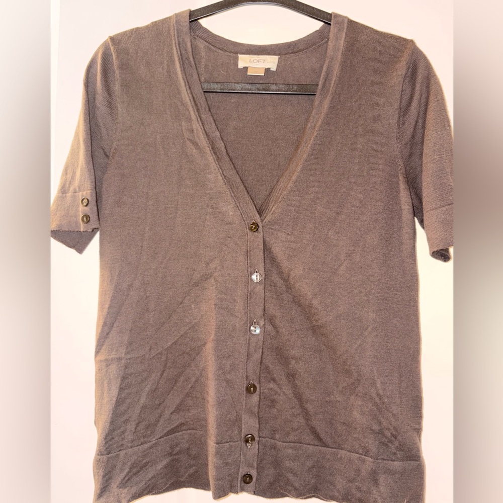 LOFT Brown short-sleeve V-neck cardigan